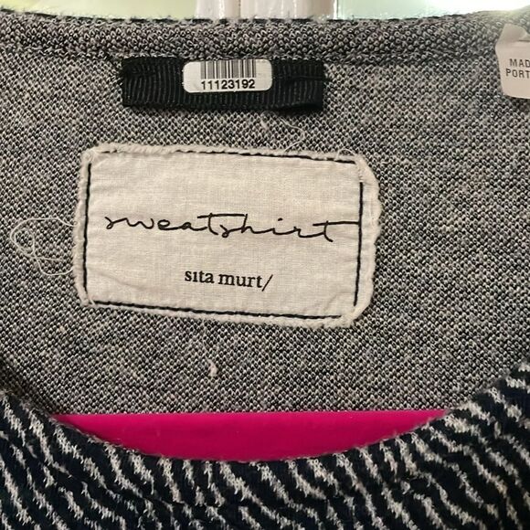 Sita Murt Sweatshirt Blue Jacquard Long Sleeve Shift crew neck Dress size small - Picture 4 of 11